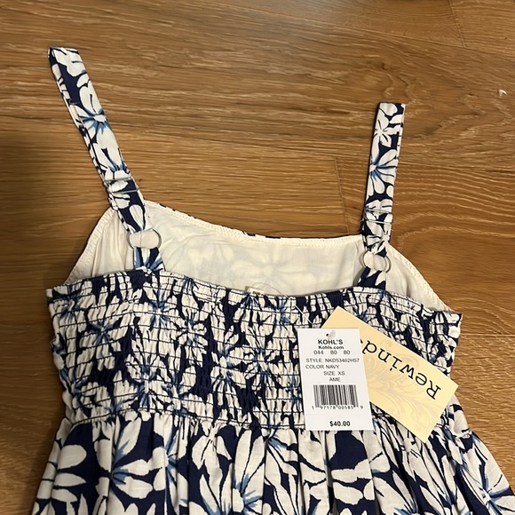 Navy and natural linen color dress - Picture 2 of 5